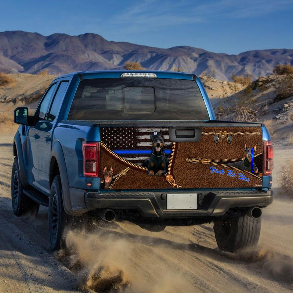 Dobermann Back The Blue 3d Zipper truck Tailgate Decal Sticker Wrap Tailgate Wrap Decals For Trucks