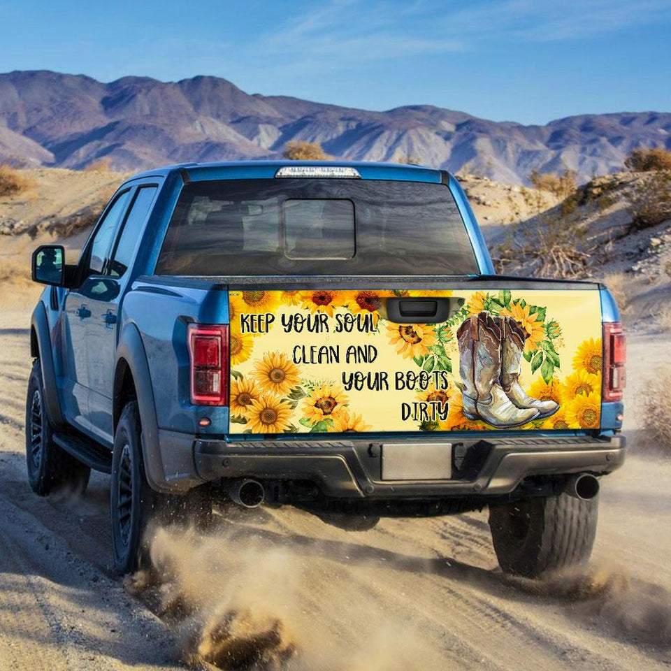 Sunflower Keep Your Soul Clean Your Boots Dirtruck Tailgate Decal Sticker Wrap Tailgate Wrap Decals For Trucks
