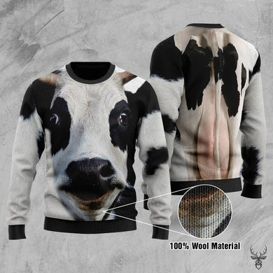 W FUNNY COW 3D ALL OVER PRINTED 100% WOOL MATERIAL SWEATER