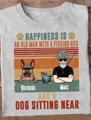 [LD1853-ds-lad] Old man with a fishing rod and a dog near Customized Shirt