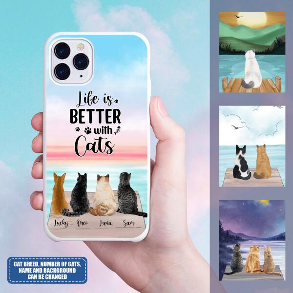 [PQ0242-ds-tnt] Life is better with cat Customized Phone case Cat lovers