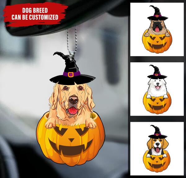 Dog Witch And Pumpkin Customized Car Ornament Halloween Lovers Dog Lovers