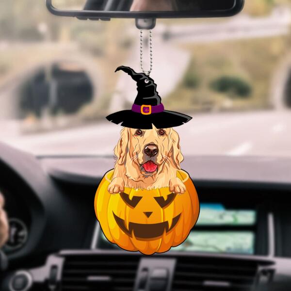 Dog Witch And Pumpkin Customized Car Ornament Halloween Lovers Dog Lovers