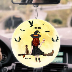 Witch Cat And Drink Customized Car Ornament Halloween Lovers Cat Lovers