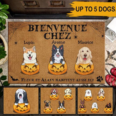 Bienvenue Chez Habitent Ausi Ici Customized Doormat Halloween Lovers Dog Lovers