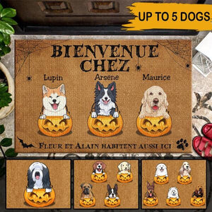 Bienvenue Chez Habitent Ausi Ici Customized Doormat Halloween Lovers Dog Lovers