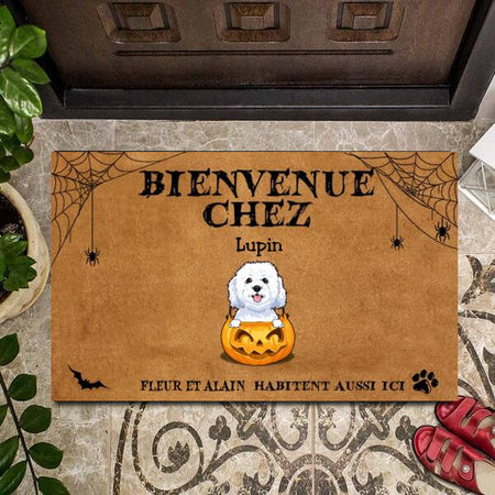 Bienvenue Chez Habitent Ausi Ici Customized Doormat Halloween Lovers Dog Lovers