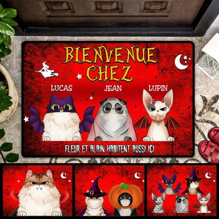 Bienvenue Chez Customized Doormat Halloween Lovers Dog Lovers