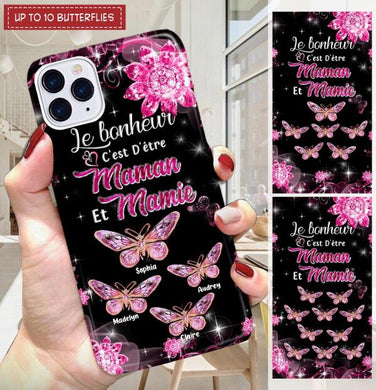 Le Bonheur C'est D'eetre Maman Et Mamie Coque De Téléphone Personnalisée Amoureux De La Famille Amoureux Des Papillons
