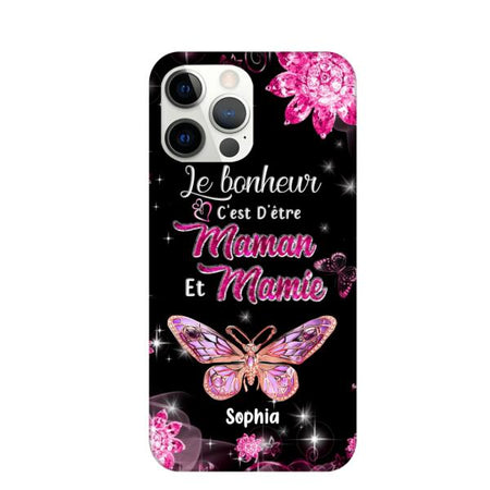 Le Bonheur C'est D'eetre Maman Et Mamie Coque De Téléphone Personnalisée Amoureux De La Famille Amoureux Des Papillons
