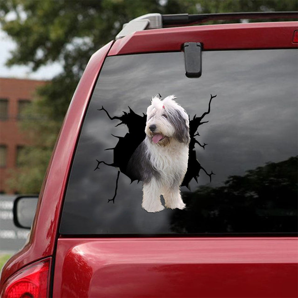 [ld1408-snf-lad]-old-english-sheepdog-crack-car-sticker-dogs-lover