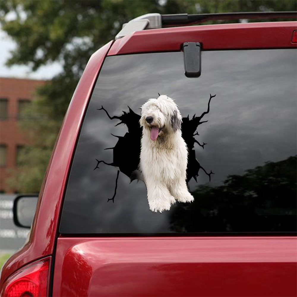 [ld1409-snf-lad]-old-english-sheepdog-crack-car-sticker-dogs-lover