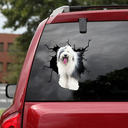 [ld1413-snf-lad]-old-english-sheepdog-crack-car-sticker-dogs-lover