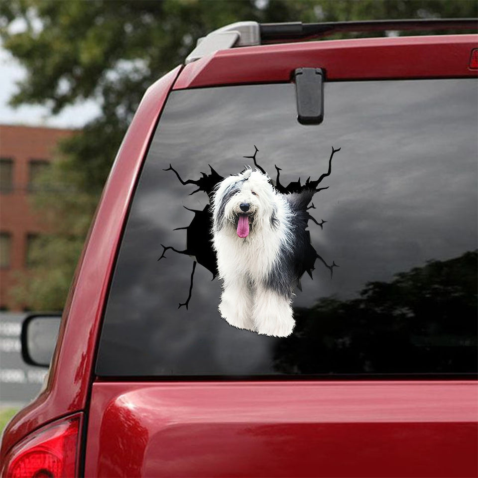 [ld1413-snf-lad]-old-english-sheepdog-crack-car-sticker-dogs-lover