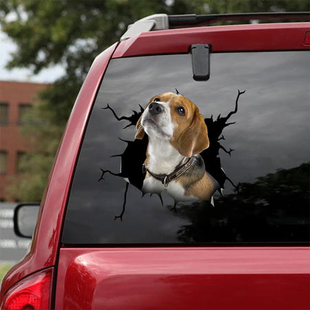 [sk1400-snf-lad]-beagle-crack-sticker-dogs-lover