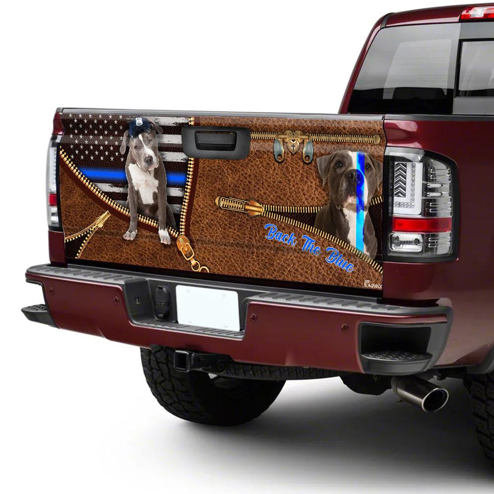 Pitbull Back The Blue 3d Zipper truck Tailgate Decal Sticker Wrap Tailgate Wrap Decals For Trucks