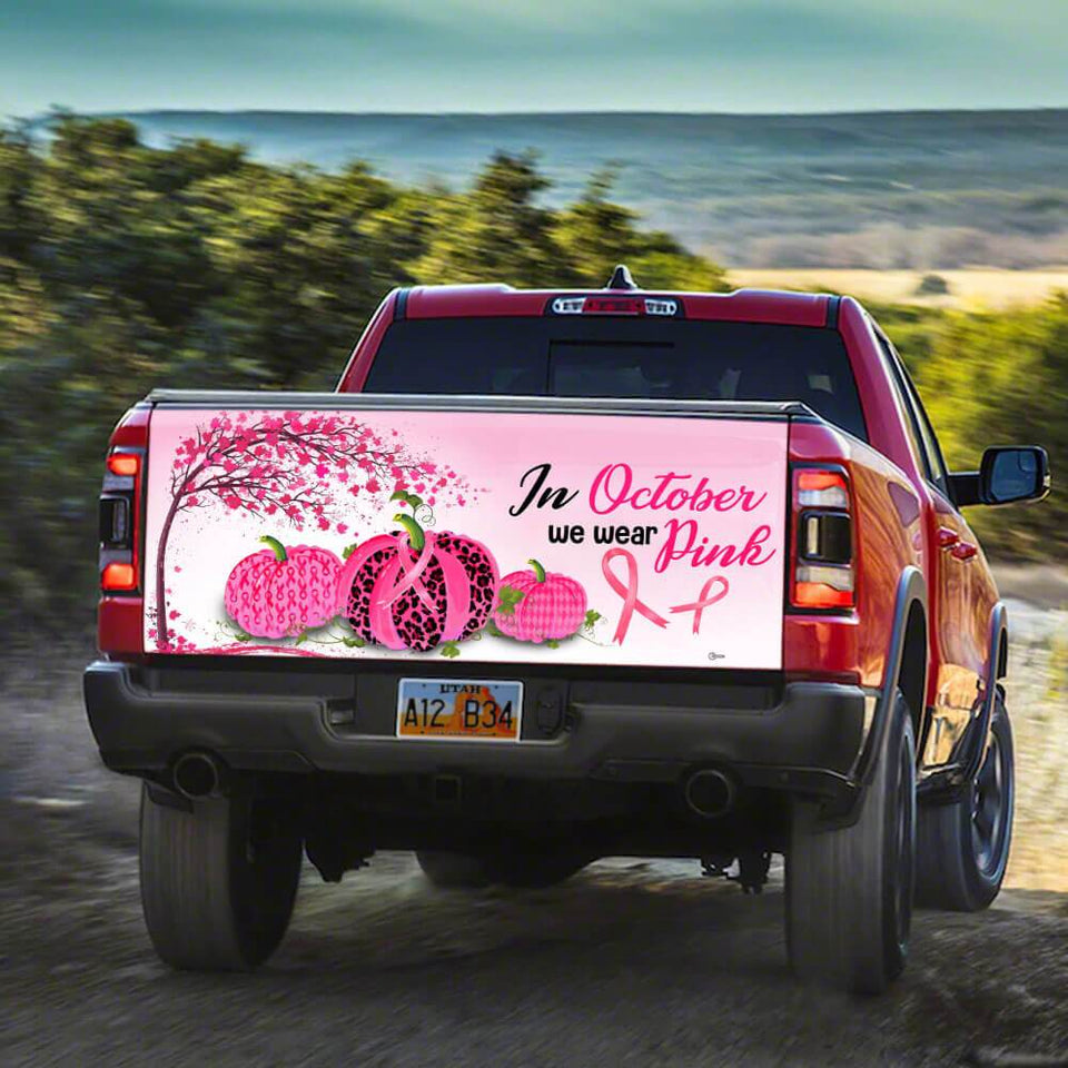 Breast Cancer Awareness truck Tailgate Decal Sticker Wrap In October We Wear Pink Tailgate Wrap Decals For Trucks