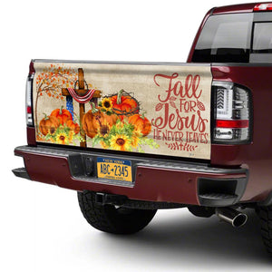 Fall For Jesus truck Tailgate Decal Sticker Wrap He Never Leaves Tailgate Wrap Decals For Trucks