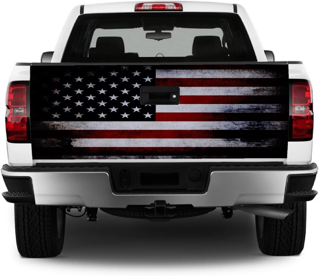 American Flag Distressed Vinyl Graphic Tailgate Cover Wrap Flag Puny Decals For Silverado