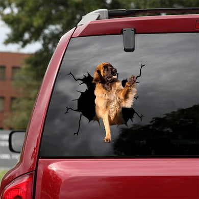 [ld1400-snf-lad]-leonberger-crack-car-sticker-Dogs-lover