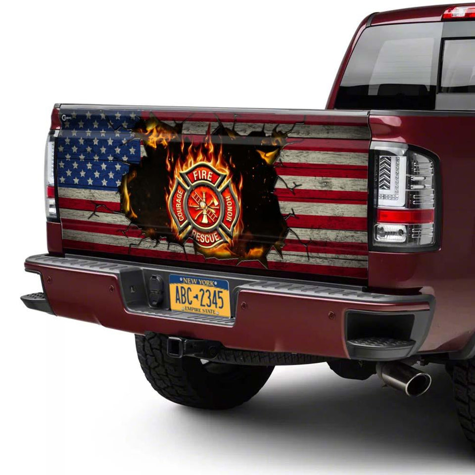 Firefighter American truck Tailgate Decal Sticker Wrap Tailgate Wrap Decals For Trucks