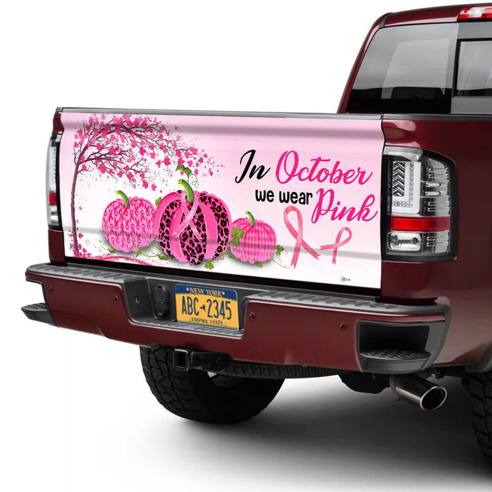 Breast Cancer Awareness truck Tailgate Decal Sticker Wrap In October We Wear Pink Tailgate Wrap Decals For Trucks