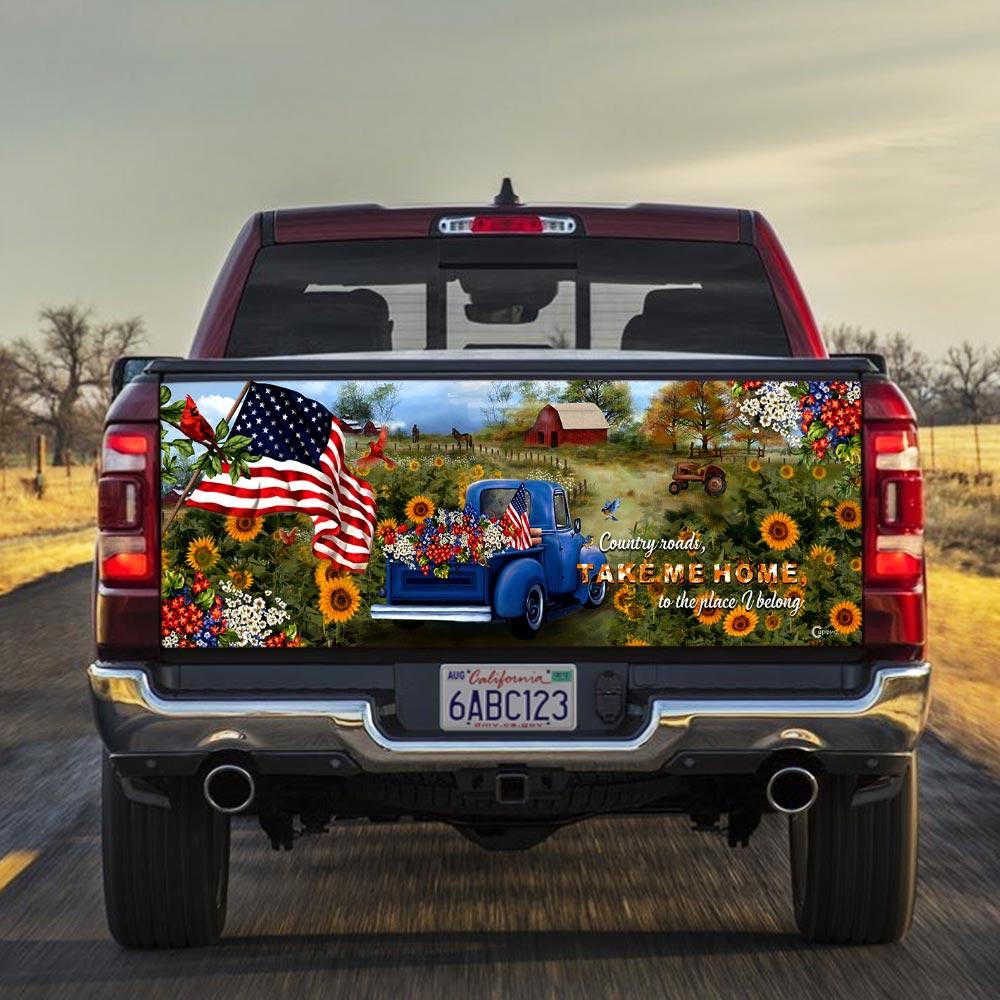 Country Roads American truck Tailgate Decal Sticker Wrap Tailgate Wrap Decals For Trucks
