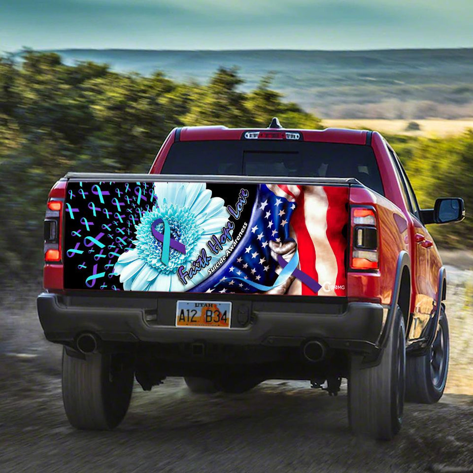Suicide Awareness truck Tailgate Decal Sticker Wrap Faith Hope Love Tailgate Wrap Decals For Trucks