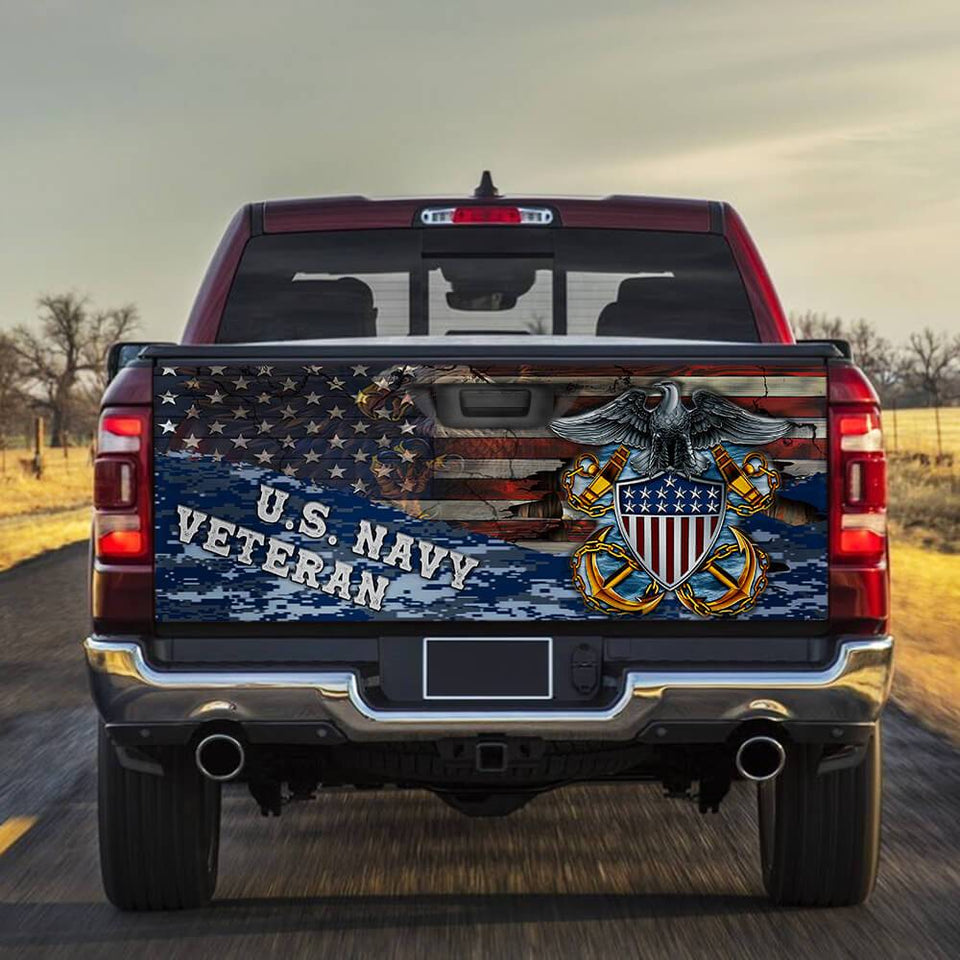U.s Navy Veterans truck Tailgate Decal Sticker Wrap Us Navy Decor Us Navy Gift Navy Veteran Gift  Tailgate Wrap Decals For Trucks