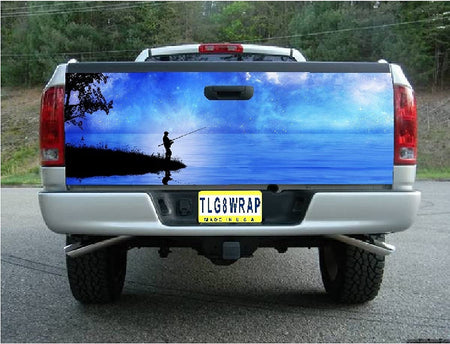 Fisherman Fishing Vinyl Graphic Truck Tailgate Wrap Chevy Silverado Tailgate Decals Kawaii American Decals For Trucks