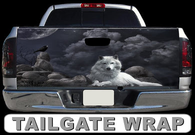 Wolf Vinyl Graphic Tailgate Wrap For Trucks Tailgate Skins Cool Black Flag Decals For Vehicles