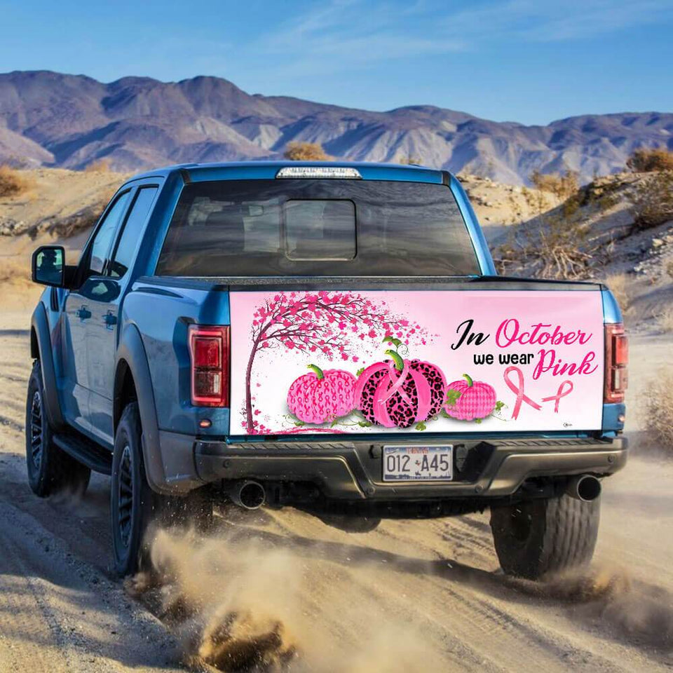 Breast Cancer Awareness truck Tailgate Decal Sticker Wrap In October We Wear Pink Tailgate Wrap Decals For Trucks