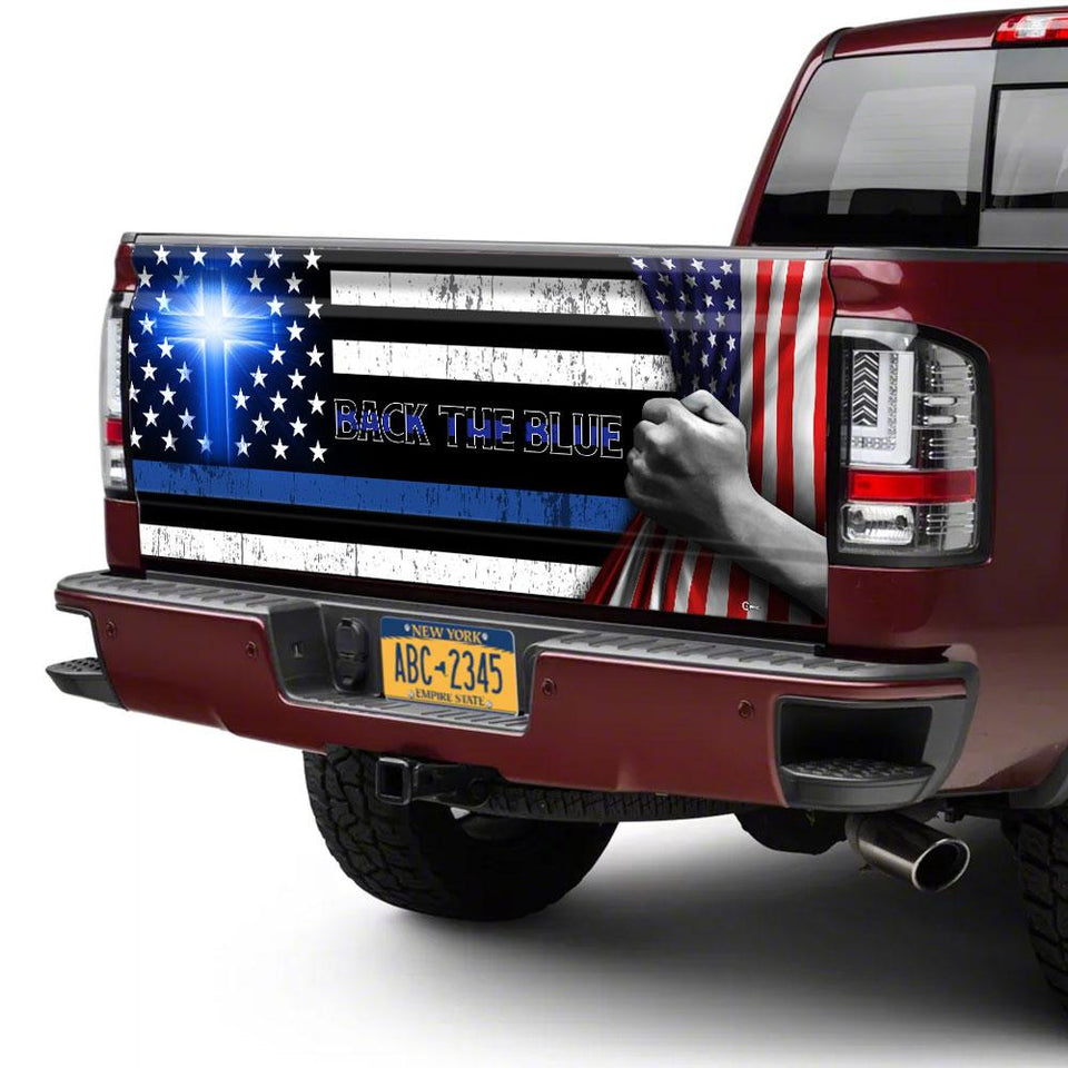 Back The Blue Christian Cross truck Tailgate Decal Sticker Wrap Tailgate Wrap Decals For Trucks