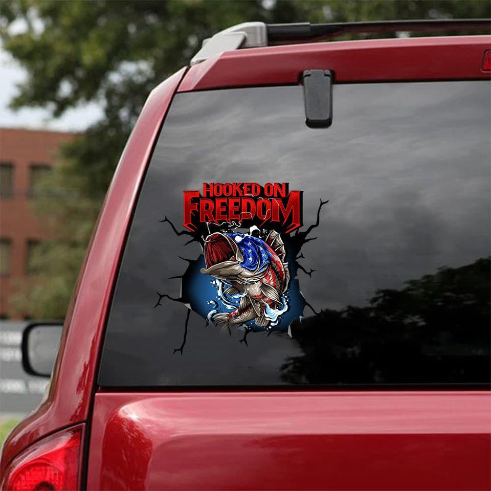 [sk0293-snf-tpa] Fish Hooked On Freedom car Sticker animal Lover - Camellia Print