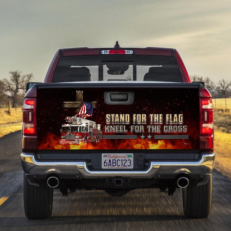Firefighter Stand For The Flag Kneel For The Cross American truck Tailgate Decal Sticker Wrap Stand For The Flag Kneel For The Cross Tailgate Wrap Decals For Trucks