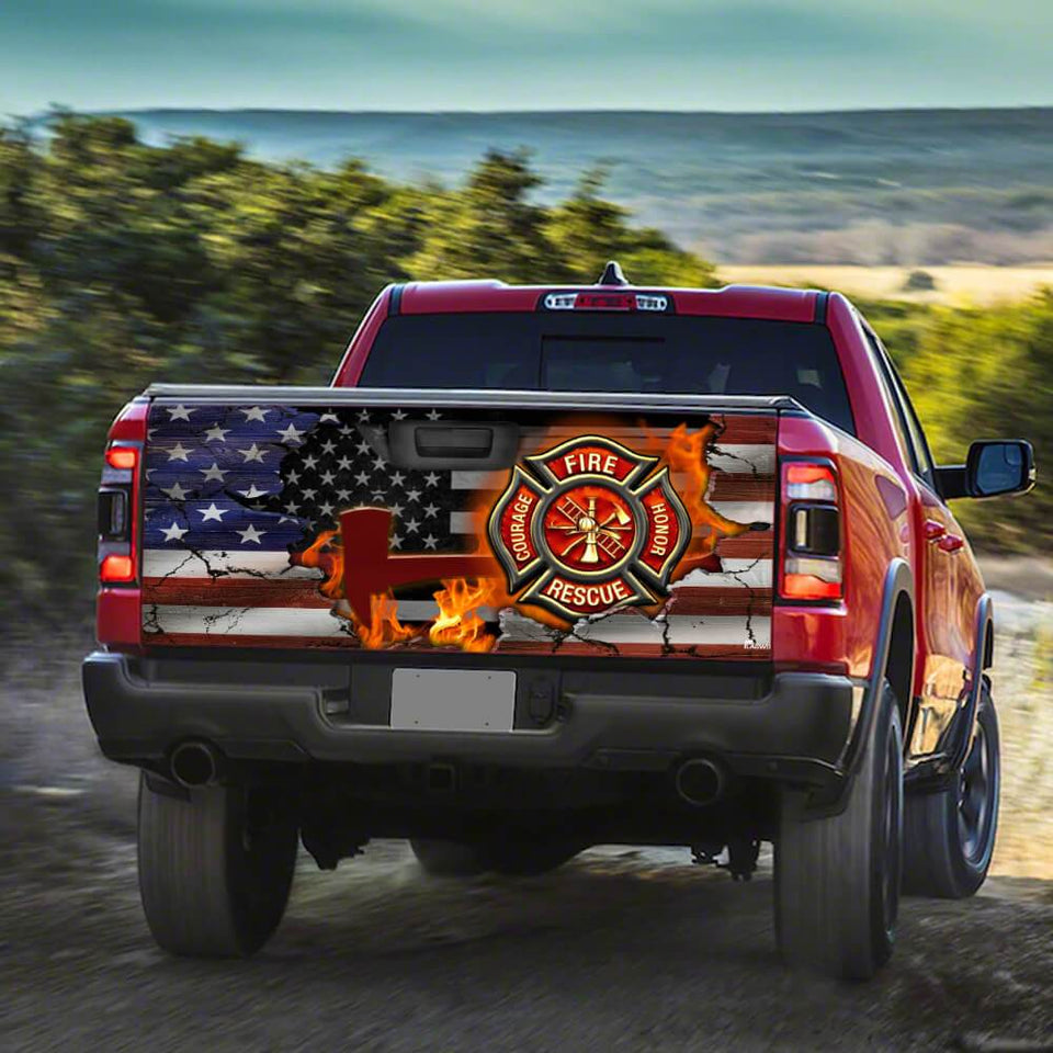 Firefighter American truck Tailgate Decal Sticker Wrap Tailgate Wrap Decals For Trucks