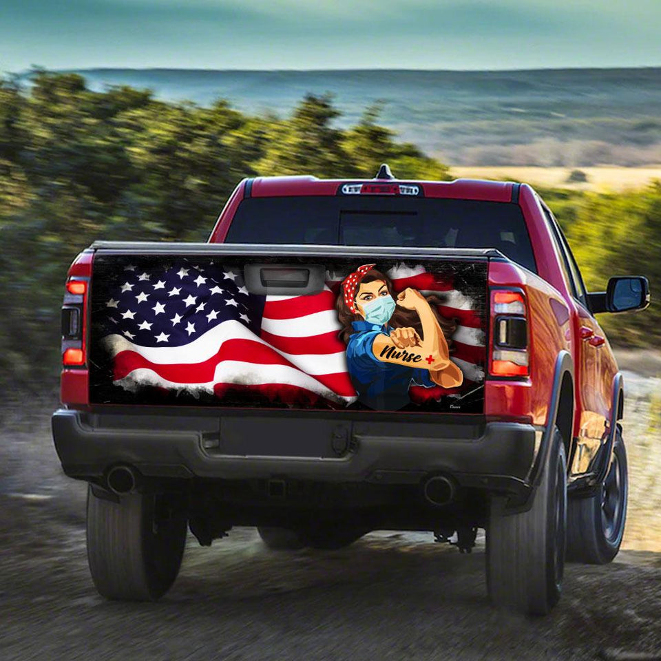 Proud Nurse American truck Tailgate Decal Sticker Wrap Tailgate Wrap Decals For Trucks
