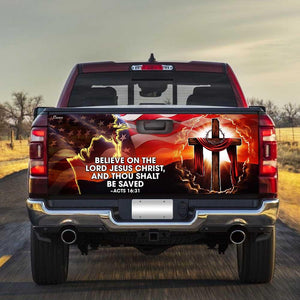 God Jesus Christian Believe On The Lord Jesus Christ American truck Tailgate Decal Sticker Wrap Tailgate Wrap Decals For Trucks
