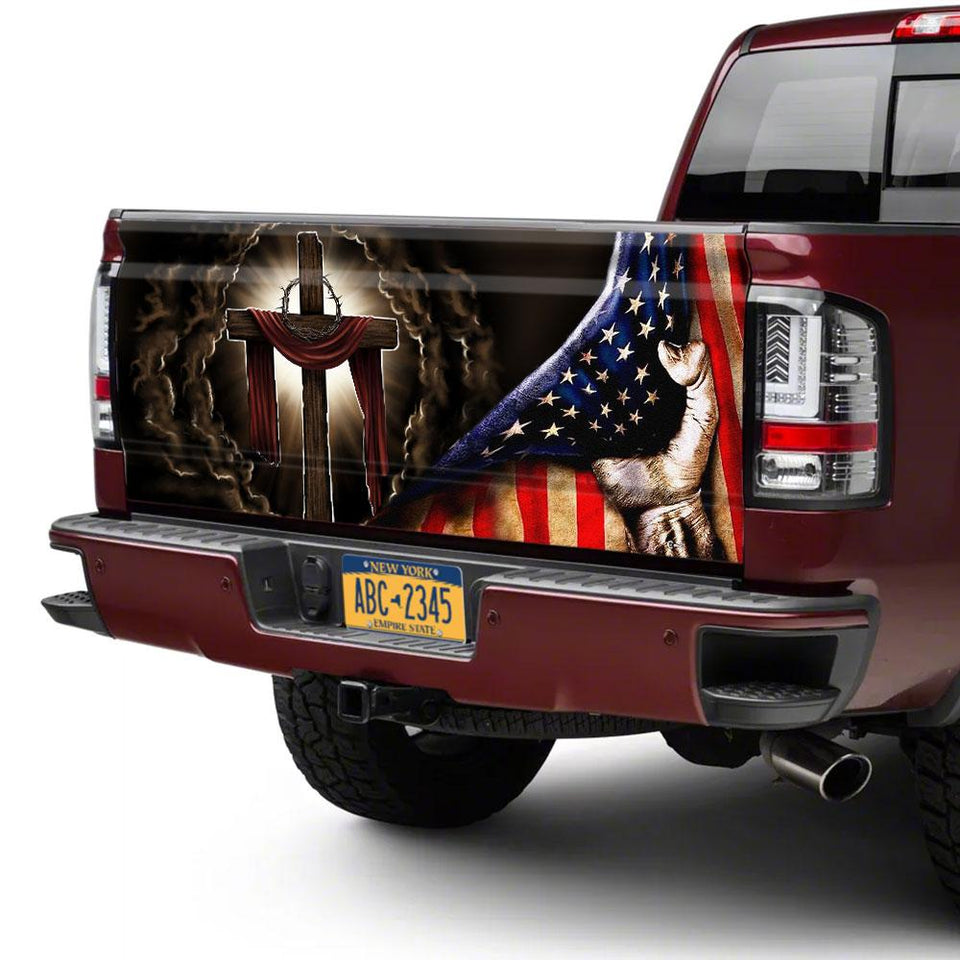 Jesus Cross In American truck Tailgate Decal Sticker Wrap Tailgate Wrap Decals For Trucks