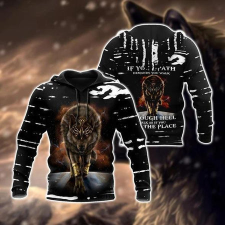 All Over Printed Beautiful Wolf King Hoodie MEI09