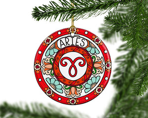 Aires Signs of the Zodiac Porcelain Christmas Tree Horoscope Ornament