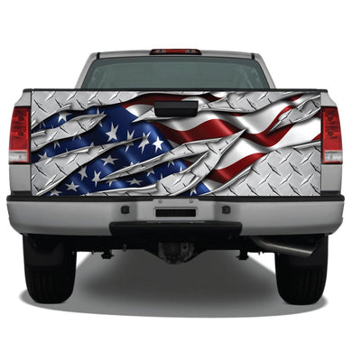 American Flag Ripped Metal Diamond Plate Tailgate Wrap Sticker Tailgate Wrap Decals For Trucks