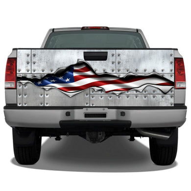 American Flag Ripped Metal Riveted Metal Tailgate Wrap Sticker Tailgate Wrap Decals For Trucks