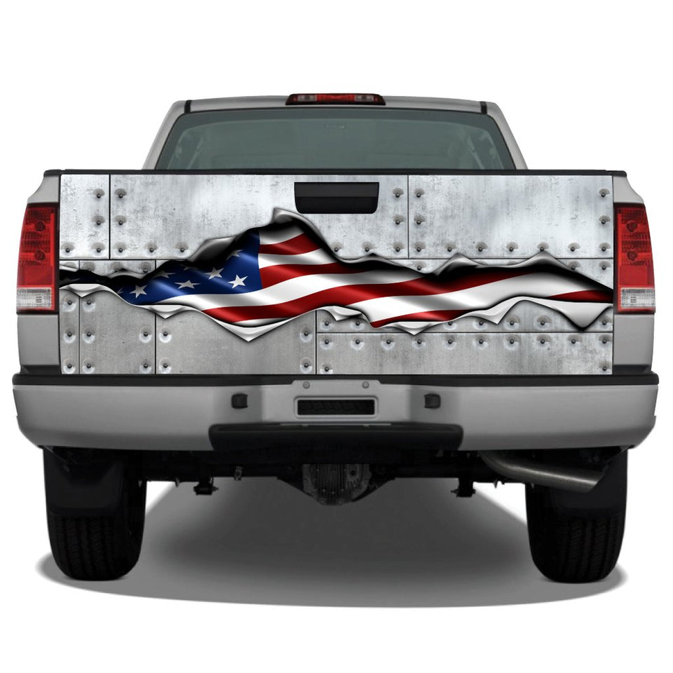 American Flag Ripped Metal Riveted Metal Tailgate Wrap Sticker Tailgate Wrap Decals For Trucks