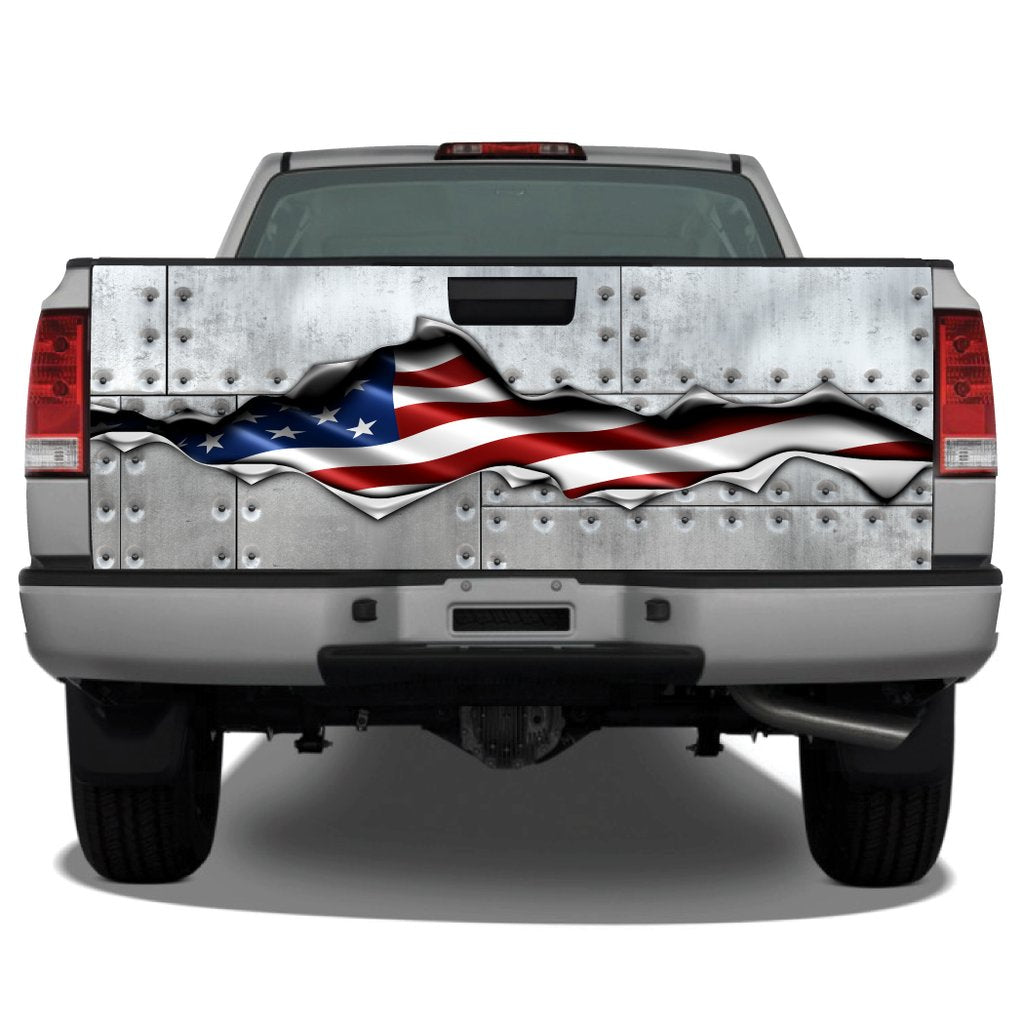 American Flag Ripped Metal Riveted Metal Tailgate Wrap Sticker Tailgate Wrap Decals For Trucks