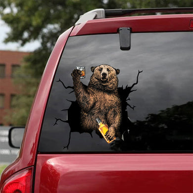 [bh0235-snf-tnt]-bear-camping-crack-car-sticker-animals-lover