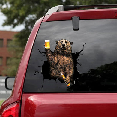 [bh0236-snf-tnt]-bear-camping-crack-car-sticker-animals-lover