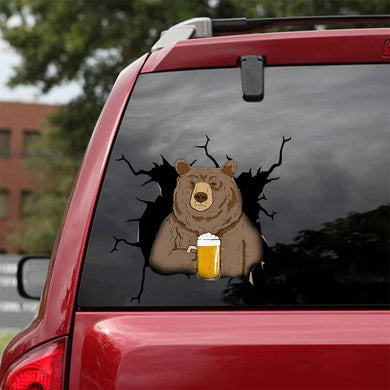 [bh0237-snf-tnt]-bear-camping-crack-car-sticker-animals-lover