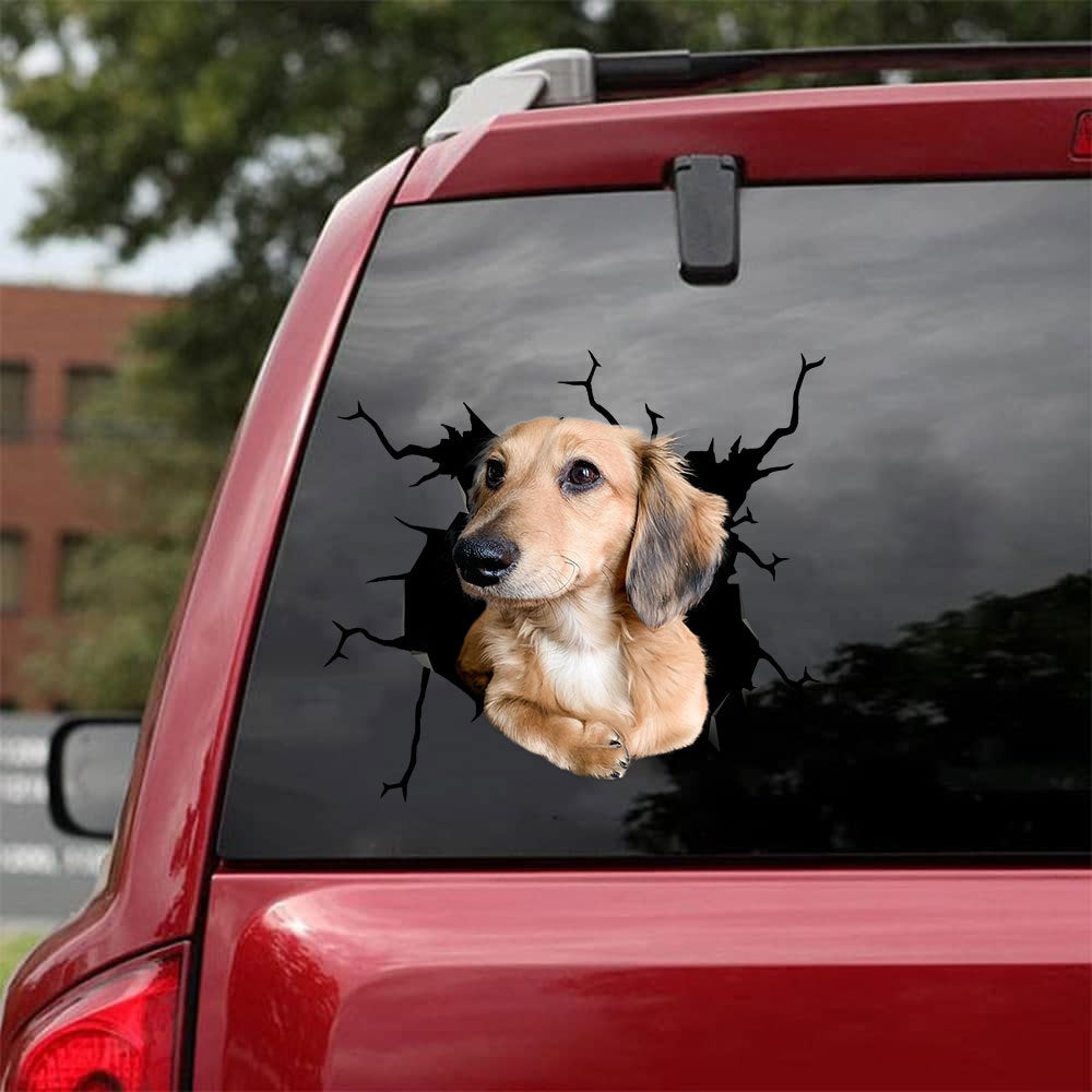 [bh0288-snf-lad]-dachshund-crack-car-sticker-dogs-lover