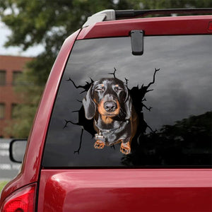 [bh0289-snf-lad]-dachshund-crack-car-sticker-dogs-lover